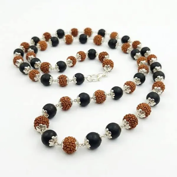 Natural_Astro_Sadhguru_Rudraksh_and_karungali_mala_with_silver_capping_for_Unisex