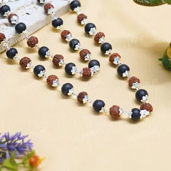 Natural_Astro_Sadhguru_Rudraksh_and_karungali_mala_with_silver_capping_for_Unisex