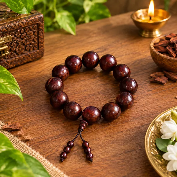 Red_Sandalwood_Beaded_Bracelet_For_Unisex_with_lab_certificate