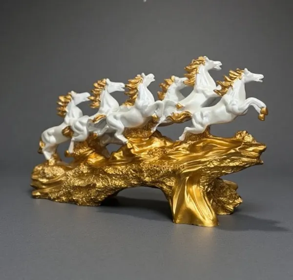 White_And_Gold_Galloping_Horses_Decorative_Sculpture