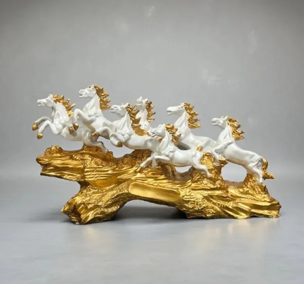 White_And_Gold_Galloping_Horses_Decorative_Sculpture