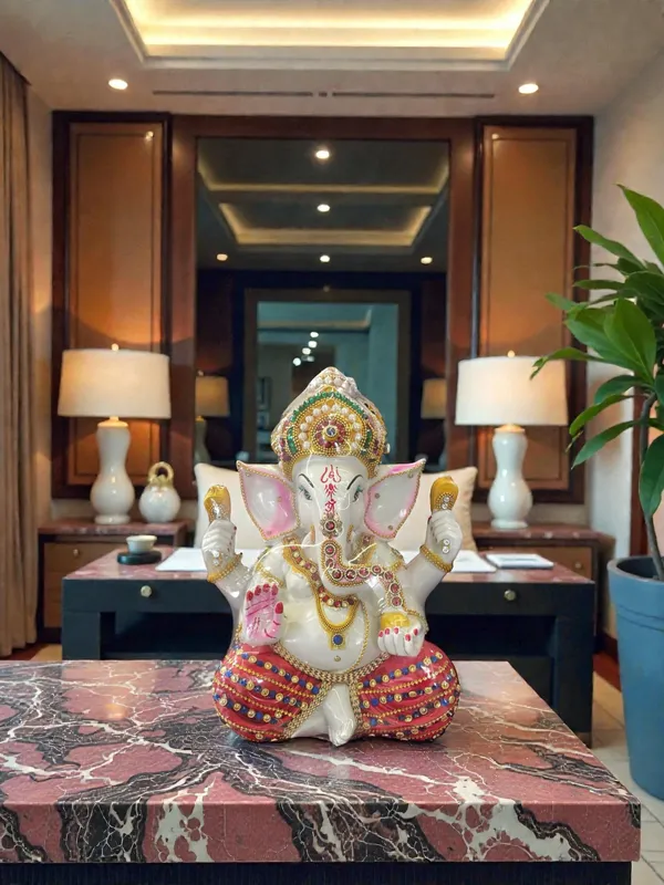 White_Seated_Lord_Ganesha_Decorative_Idol