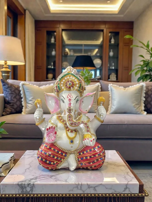 White_Traditional_Embellished_Ganesha_Idol