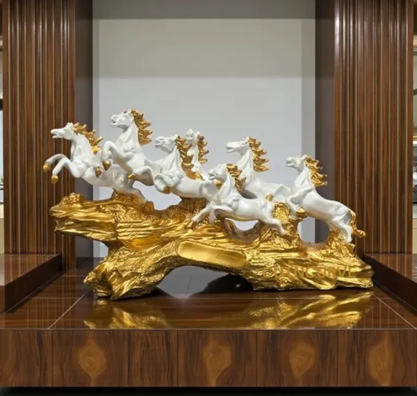White_And_Gold_Galloping_Horses_Decorative_Sculpture
