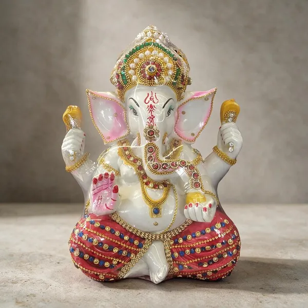 White_Seated_Lord_Ganesha_Decorative_Idol