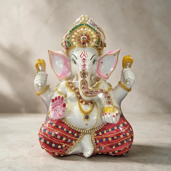White_Seated_Lord_Ganesha_Decorative_Idol