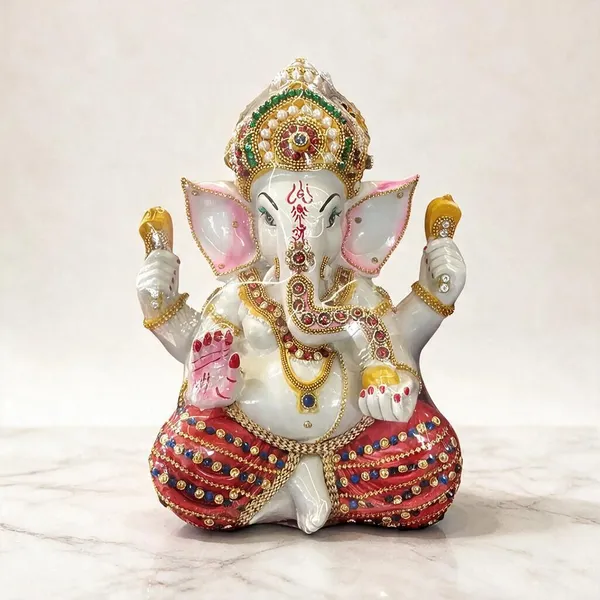 White_Traditional_Embellished_Ganesha_Idol