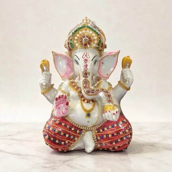 White_Traditional_Embellished_Ganesha_Idol