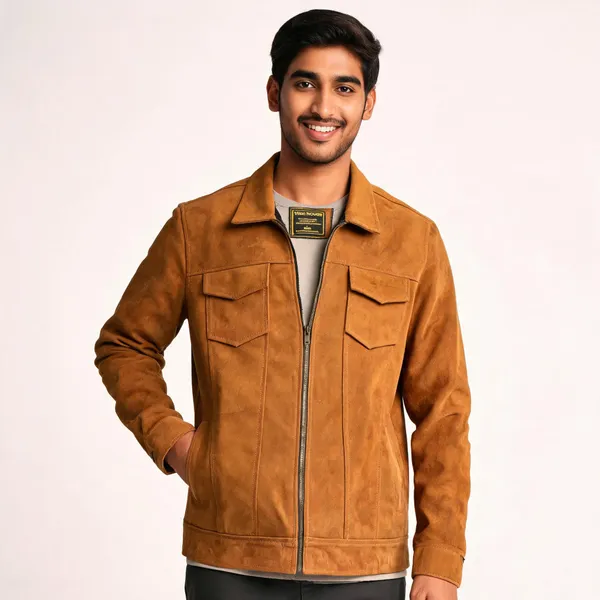 Brown_Suede_Regular_Fit_Jacket_For_Men
