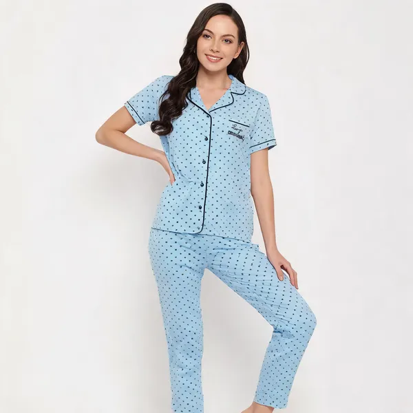 Light_Blue_Cotton_Star_Print_Relaxed_Fit_Pajama_Set_For_Women