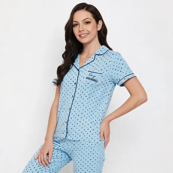 Light_Blue_Cotton_Star_Print_Relaxed_Fit_Pajama_Set_For_Women