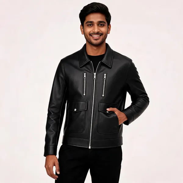 Black_Leather_Regular_Fit_Zip_Pocket_Jacket_For_Men