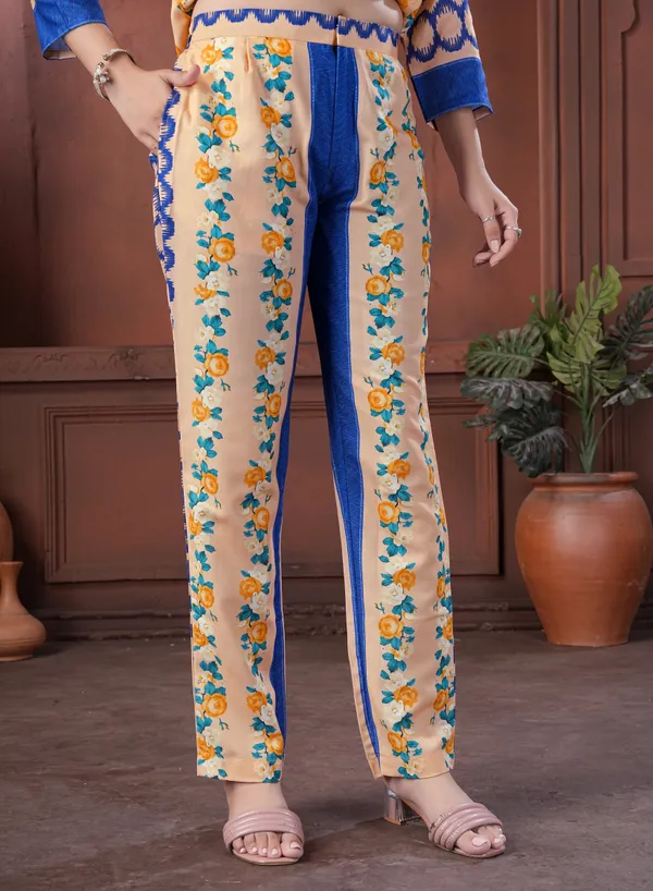 Peach_Floral_Print_Shirt_And_Pants_Co-Ord_Set_For_Women