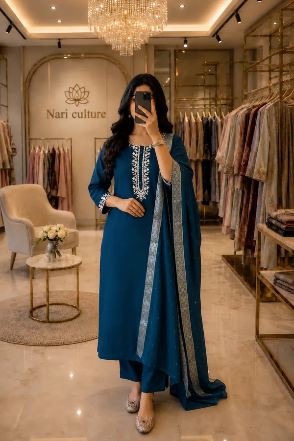Blue_Embroidered_Straight_Kurta_Set_For_Women