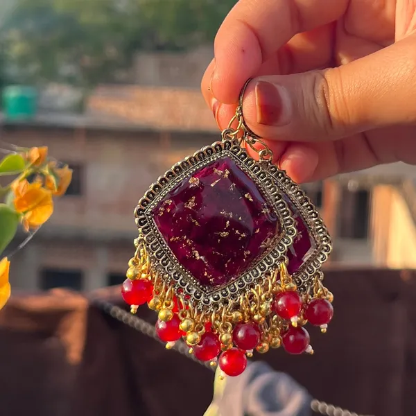 Rose_Jhumka_Earrings_With_Gold_Flakes_Maroon_Pearls_Handmade_Statement_Earrings_Jeveleir_Default_Title
