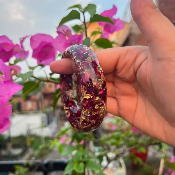 Handmade_Real_Rose_Thick_Kada_Single_100_Preserved_Flower_Bracelet_For_Women_Custom_Resin_Jewellery_Gift_Rose_Flower
