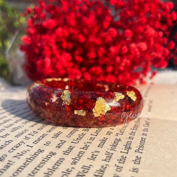 Handmade_Real_Rose_Thick_Kada_Single_100_Preserved_Flower_Bracelet_For_Women_Custom_Resin_Jewellery_Gift_Red_Flower