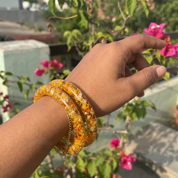 Handmade_Real_Flowers_Bangles_Customisable_Pair_Of_2_Unique_Gift_For_Women_Yellow_Flower_Bangle