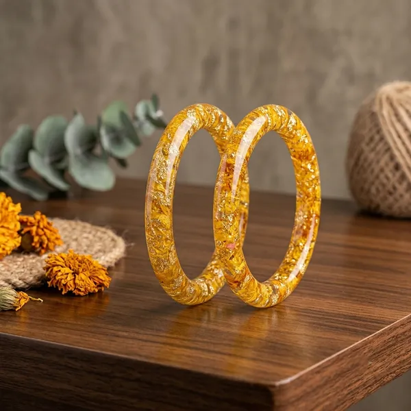 Handmade_Real_Flowers_Bangles_Customisable_Pair_Of_2_Unique_Gift_For_Women_Yellow_Flower_Bangle