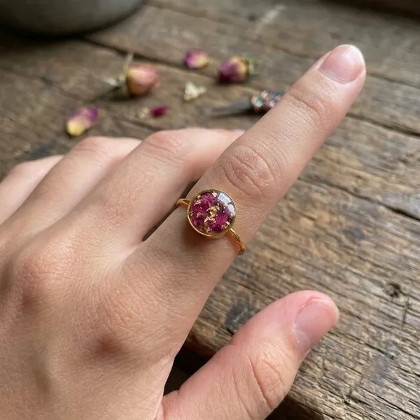 Real_Rose_Adjustable_Stainless_Steel_Round_Ring_Customizable