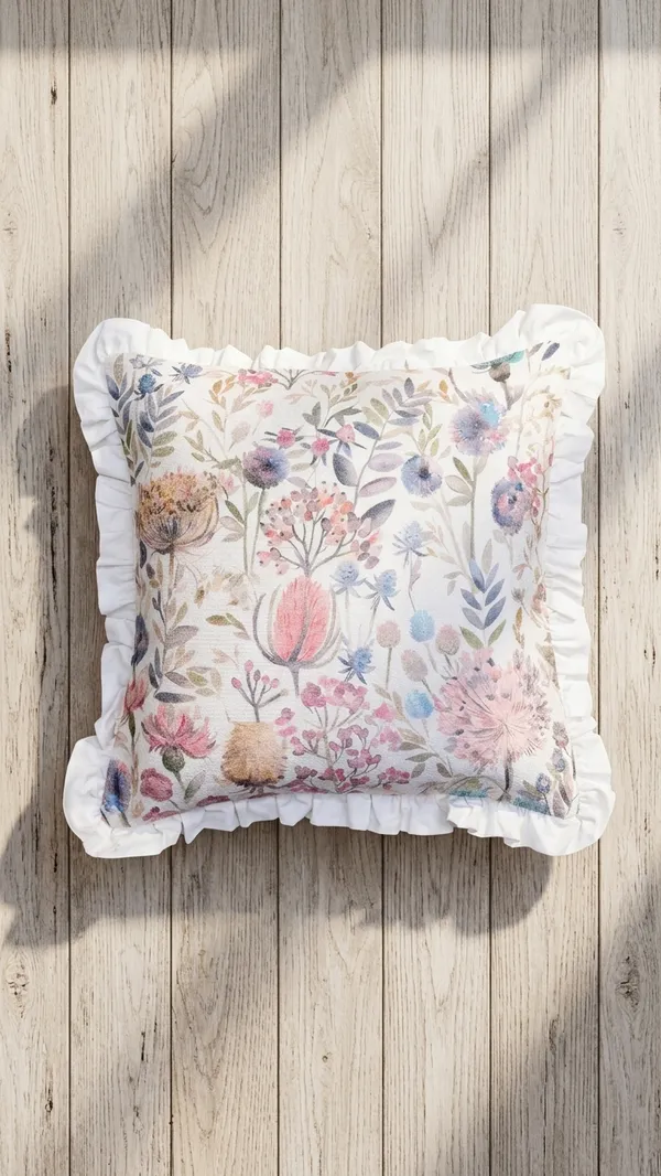 Watercolor_Botanical_Ruffled_Square_Cushion_45x45_Cm