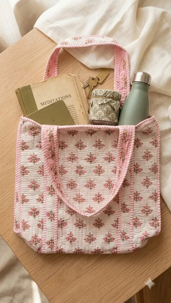 Handblock_Printed_Quilted_Tote_Bag_With_Zip_Button_17x18x_6_Inches