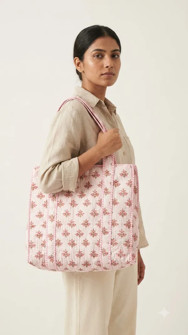 Handblock_Printed_Quilted_Tote_Bag_With_Zip_Button_17x18x_6_Inches