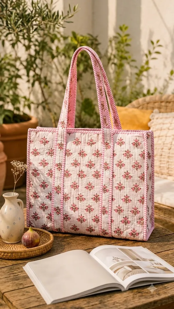 Handblock_Printed_Quilted_Tote_Bag_With_Zip_Button_17x18x_6_Inches