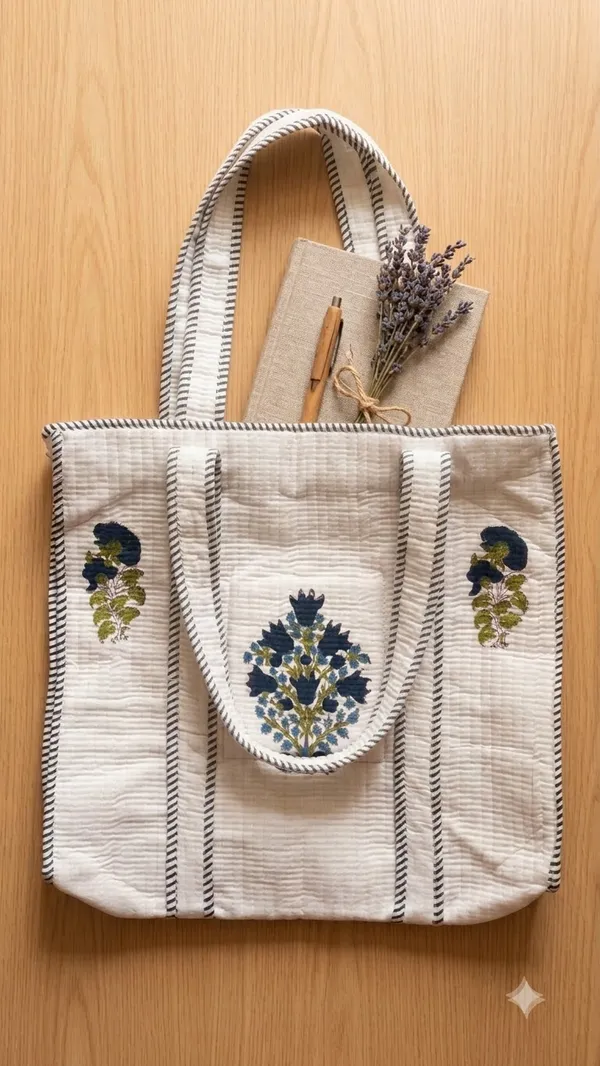 Handblock_Printed_Quilted_Tote_Bag_With_Zip_Button_17x18x_6_Inches