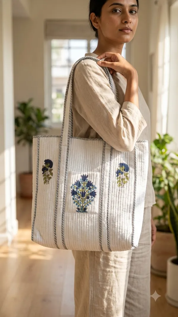 Handblock_Printed_Quilted_Tote_Bag_With_Zip_Button_17x18x_6_Inches