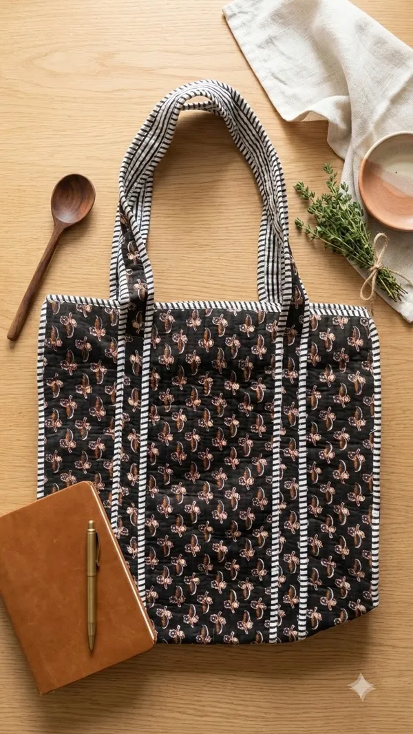 Handblock_Printed_Quilted_Tote_Bag_With_Zip_Button_17x18x_6_Inches