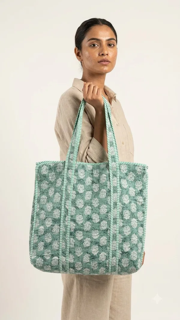 Handblock_Printed_Quilted_Tote_Bag_With_Zip_Button_17x18x_6_Inches