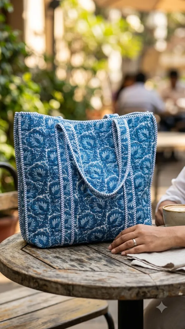 Handblock_Printed_Quilted_Tote_Bag_With_Zip_Button_17x18x_6_Inches
