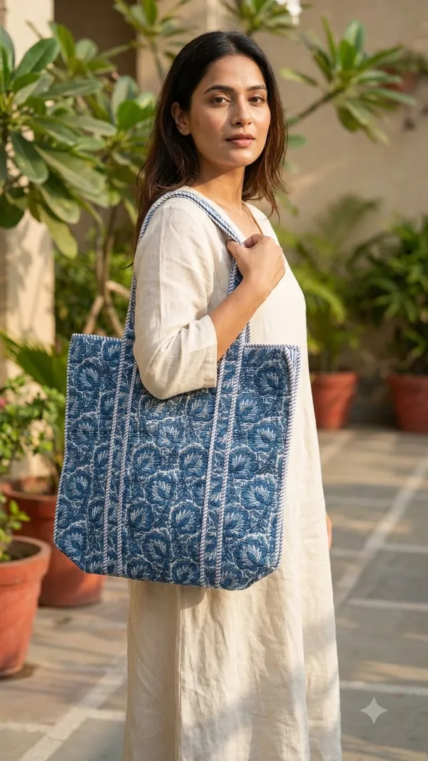 Handblock_Printed_Quilted_Tote_Bag_With_Zip_Button_17x18x_6_Inches