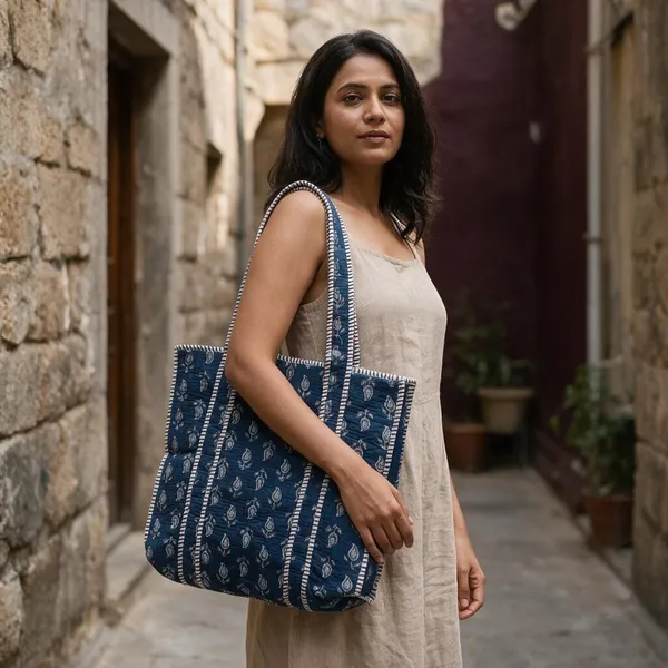 Handblock_Printed_Quilted_Tote_Bag_With_Zip_Button_17x18x_6_Inches