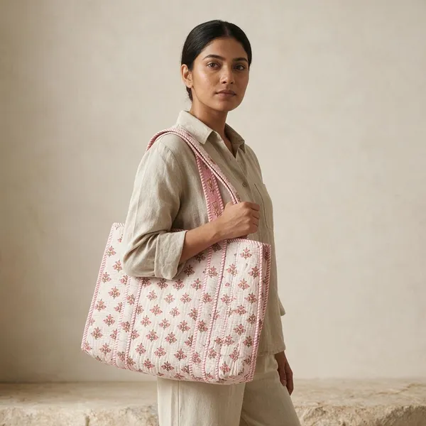 Handblock_Printed_Quilted_Tote_Bag_With_Zip_Button_17x18x_6_Inches