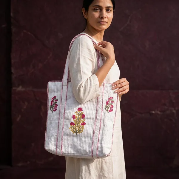 Handblock_Printed_Quilted_Tote_Bag_With_Zip_Button_17x18x_6_Inches