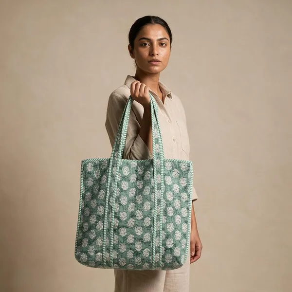 Handblock_Printed_Quilted_Tote_Bag_With_Zip_Button_17x18x_6_Inches