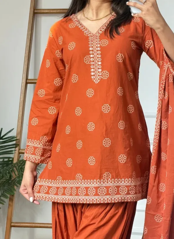 Orange_Cotton_Printed_Farshi_Suit_Set_For_Women