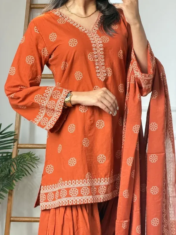 Orange_Cotton_Printed_Farshi_Suit_Set_For_Women