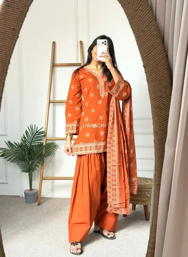 Orange_Cotton_Printed_Farshi_Suit_Set_For_Women