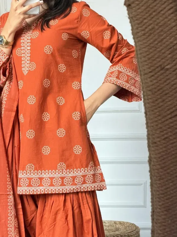 Orange_Cotton_Printed_Farshi_Suit_Set_For_Women