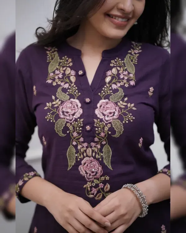 Purple_Cotton_Floral_Embroidered_Straight_Kurta_Trouser_Dupatta_Set_For_Women