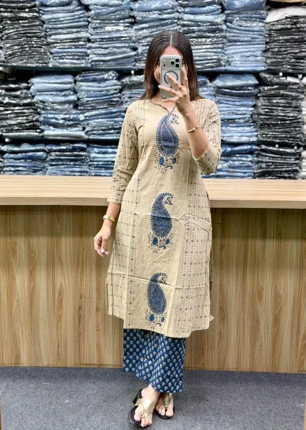 Blue_Cotton_Straight_Kairi_Print_Kurta_Pant_Dupatta_Set_For_Women