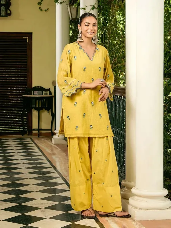 Yellow_Chanderi_Embroidered_Kurta_Farshi_Salwar_Set_For_Women