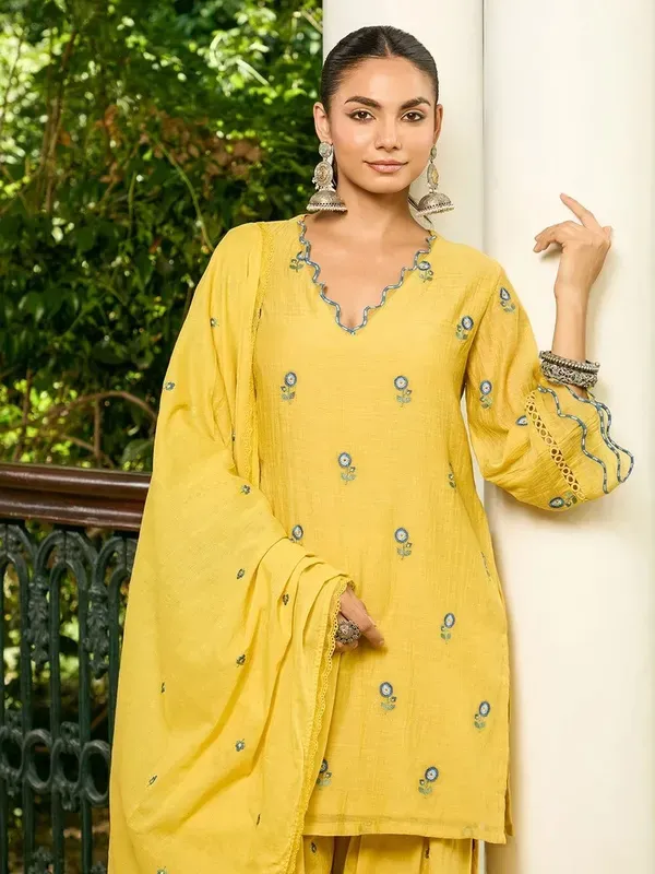 Yellow_Chanderi_Embroidered_Kurta_Farshi_Salwar_Set_For_Women