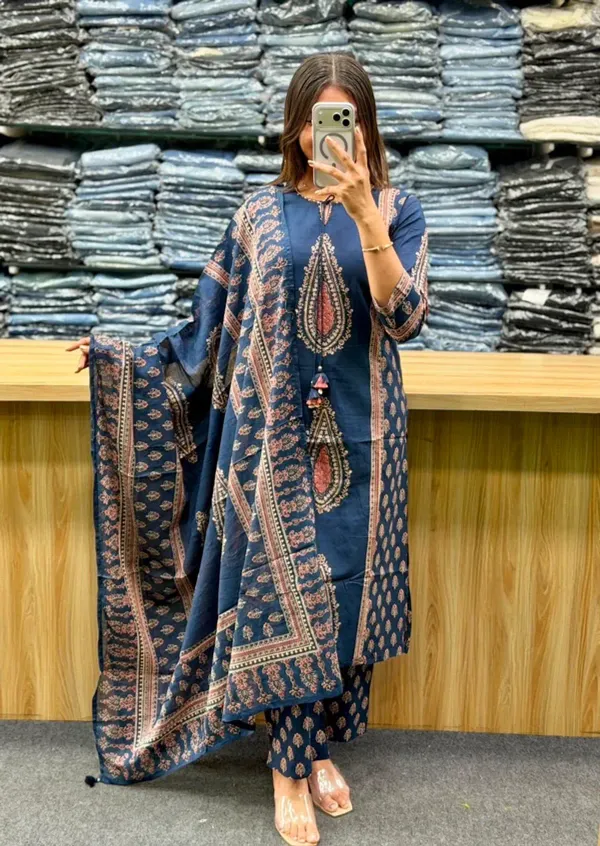 Blue_Cotton_Jaipuri_Printed_Straight_Kurta_3_Piece_Set_For_Women