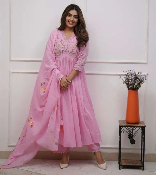Pink_Cotton_Embroidered_Anarkali_Kurta_Bottom_Dupatta_Set_For_Women