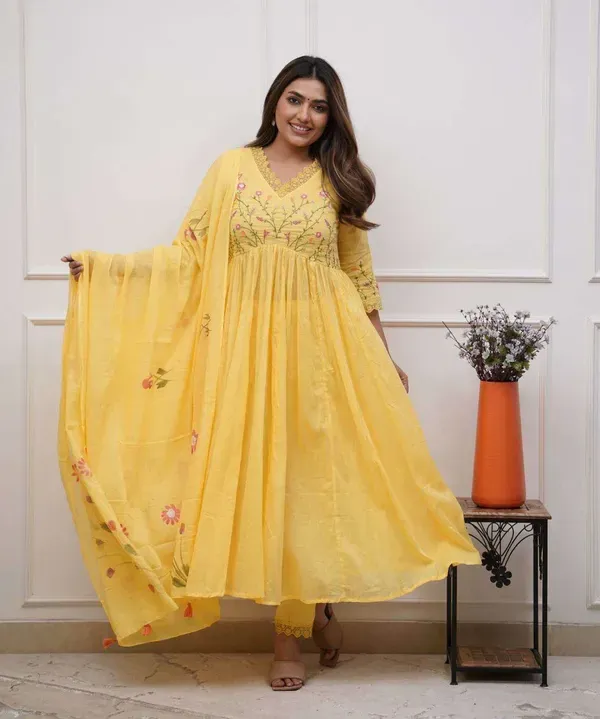 Yellow_Cotton_Embroidered_Straight_Suit_Set_For_Women