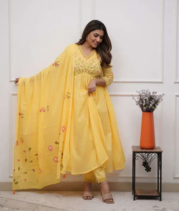 Yellow_Cotton_Embroidered_Straight_Suit_Set_For_Women